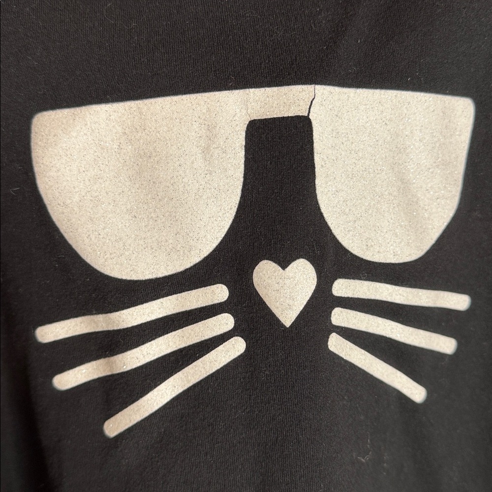 Karl Lagerfeld Paris Choupette Shimmer Graphic Sweatshirt Black Size Small - Picture 9 of 9
